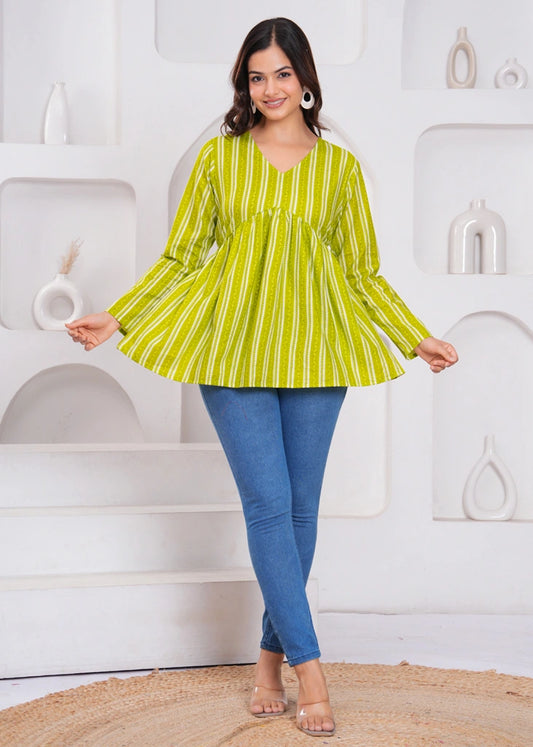 Women's Ethnic Stripe Empire Waist Cotton Top