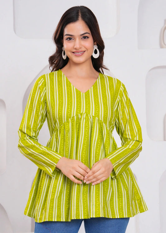 Women's Ethnic Stripe Empire Waist Cotton Top