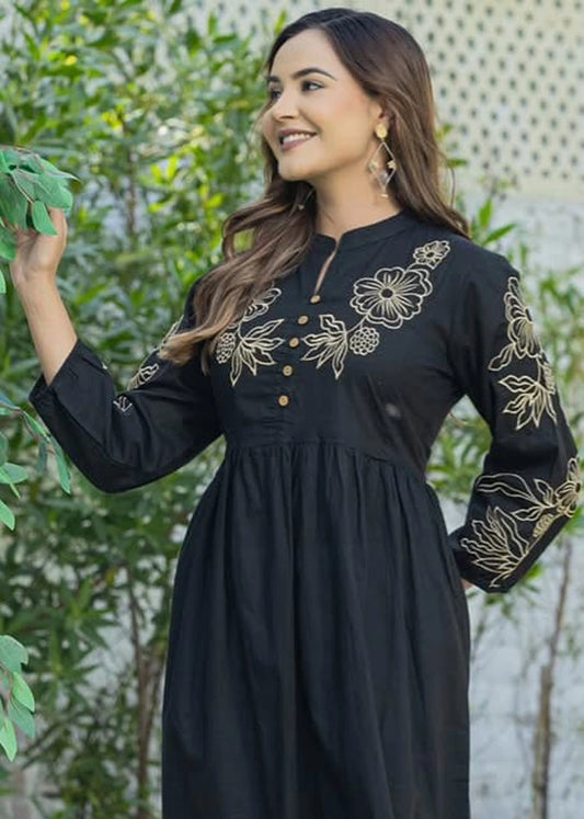 Women Cotton Embroidery Midi Dress