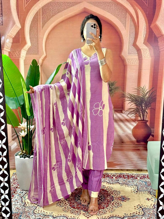 Beautiful Cotton Kurti Set with Pant & Dupatta