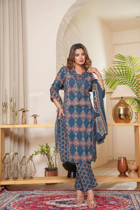 Designer Cotton Frock Style Kurti with Pant