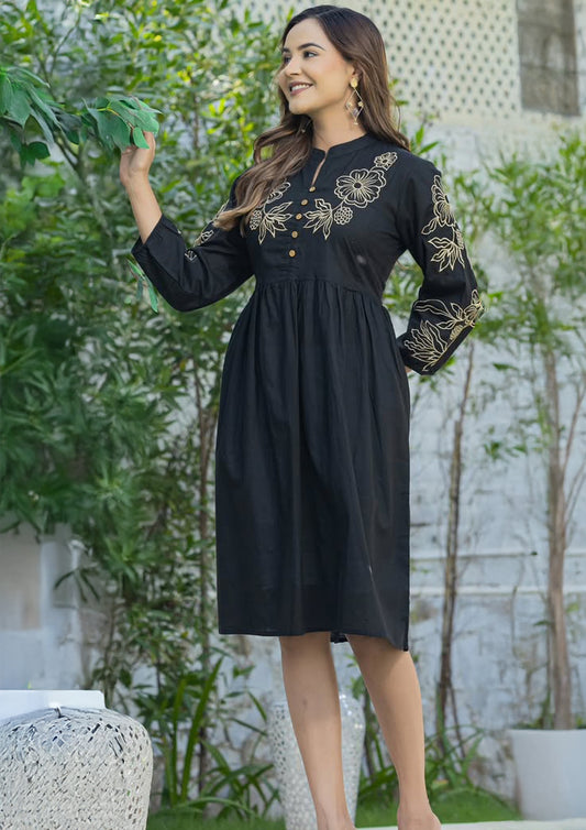Women Cotton Embroidery Midi Dress
