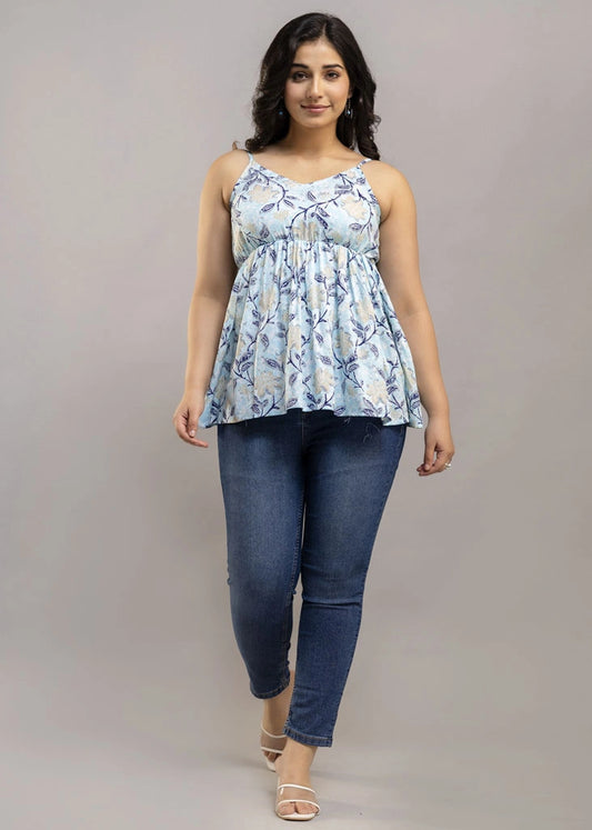 Women’s Blue Bloom Sleeveless Top – Summer Serenity Collection