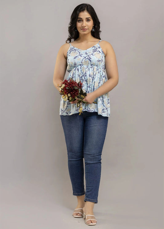 Women’s Blue Bloom Sleeveless Top – Summer Serenity Collection