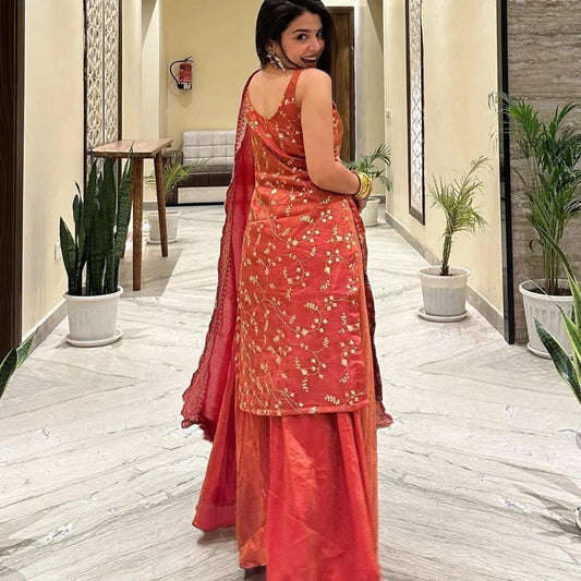 Party Wear Heavy Chinon Embroidered Plazo Suit with Dupatta