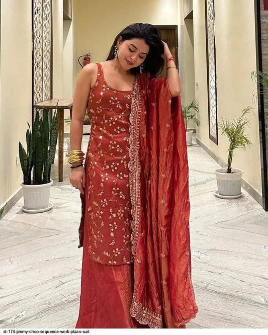 Party Wear Heavy Chinon Embroidered Plazo Suit with Dupatta