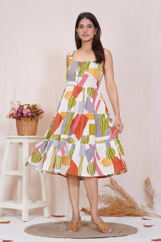 Anamika Cotton Printed Adjustable Strap Midi Beachwear Dress