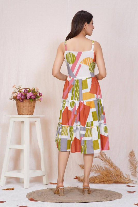 Anamika Cotton Printed Adjustable Strap Midi Beachwear Dress