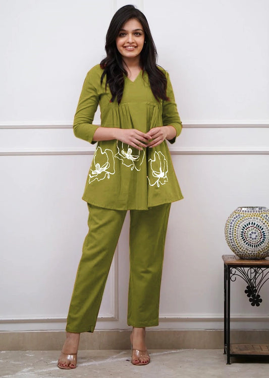 Rust Cotton Printed Women Co-Ord Set