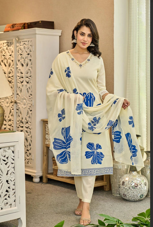 Women’s Heavy Cotton Kurti Pant Set with Dupatta