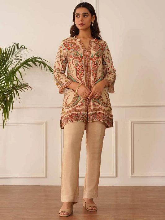 Traditional Elegance Digital Printed Co-ord Set in Pure Natural Crepe