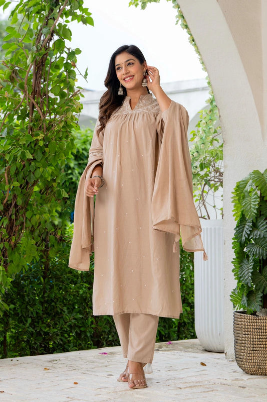 Noor Beige Anokhi Embroidered Kurta Set