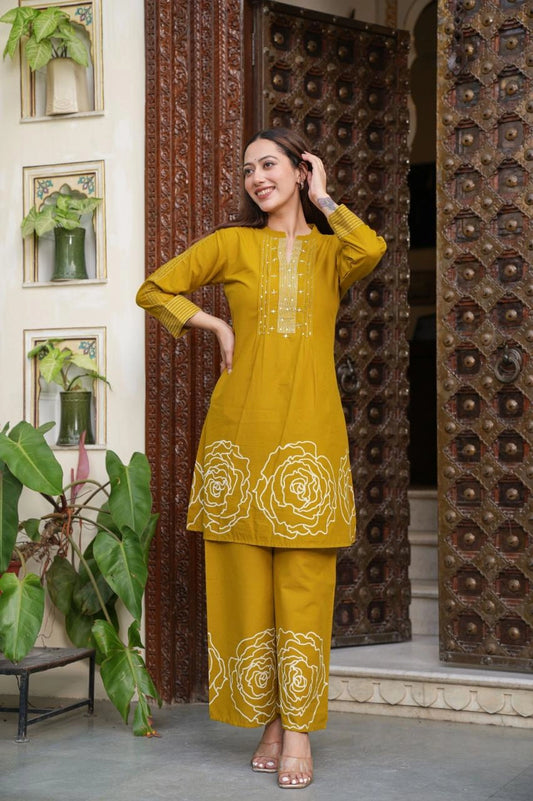 AnokhiVastra Floral Handprinted Pure Cotton Coord Set