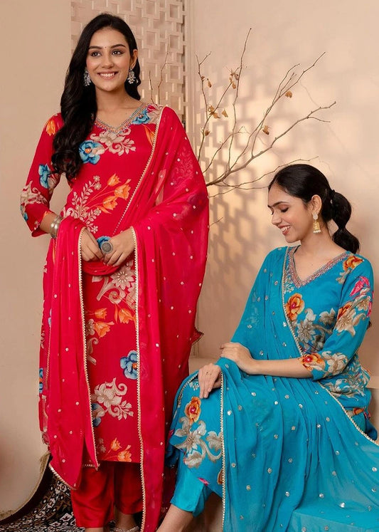 Women’s Cotton Printed Kurti Pant Set with Dupatta