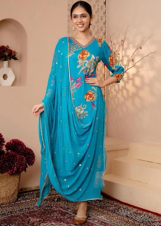 Women’s Cotton Printed Kurti Pant Set with Dupatta