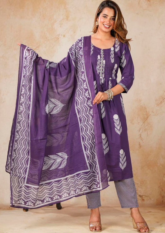 Elegant Printed Mal Cotton Suit