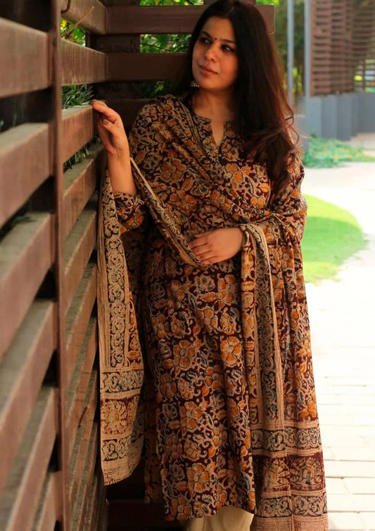 Women’s Kalamkari Cotton Kurti Set With Dupatta