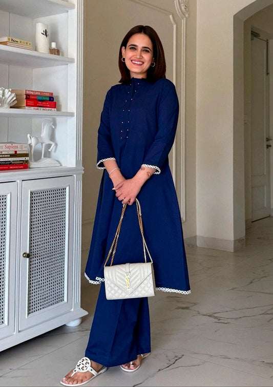 Navy Blue Cotton Co-ord Set for Women