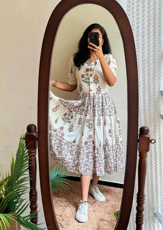 Printed Cotton Midi Gown Dress for Women