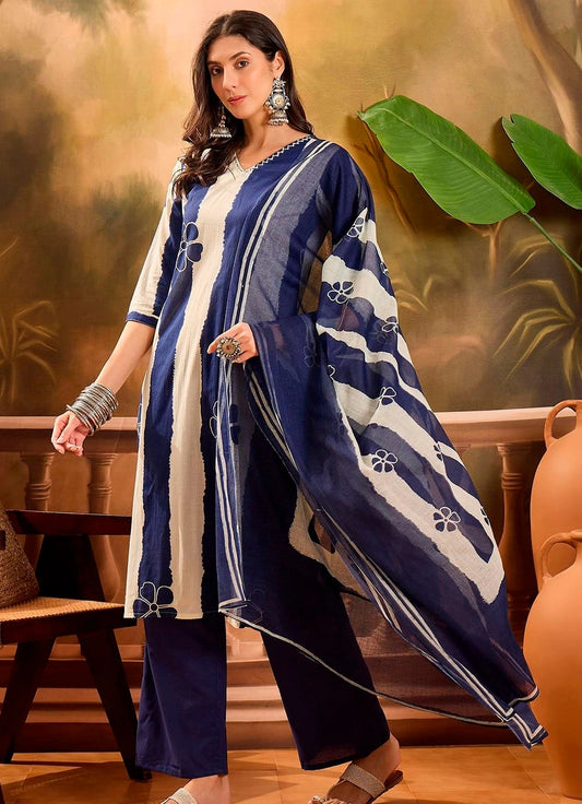 Festive Cotton 3-Piece Kurti Set with Pant & Malmal Dupatta