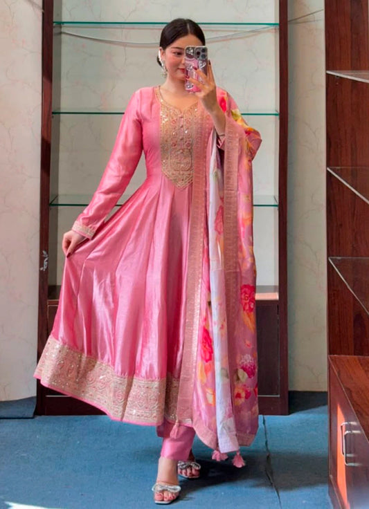 Anarkali Flared Kurti Pant Dupatta Set