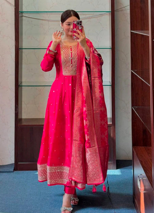 Women Anarkali Flared Kurti Pant Dupatta Set
