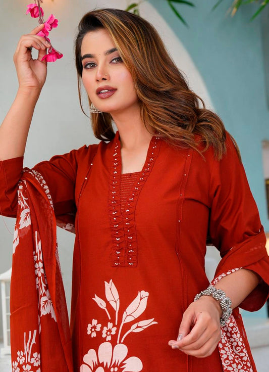 Elegant Cotton Kurti Pant Dupatta Set for Women