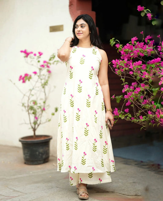Premium Floral Pure Cotton Kurti Palazzo Set