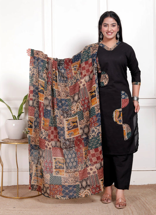 Women’s Cotton Kurta Pant Set with Printed Dupatta