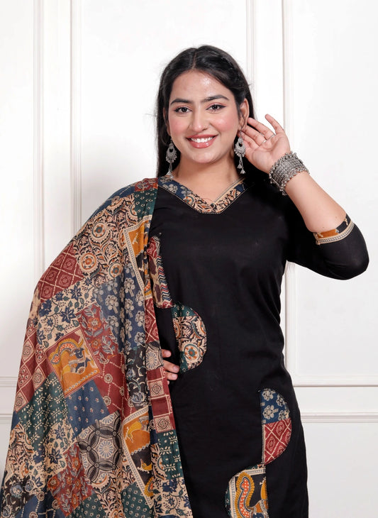 Women’s Cotton Kurta Pant Set with Printed Dupatta