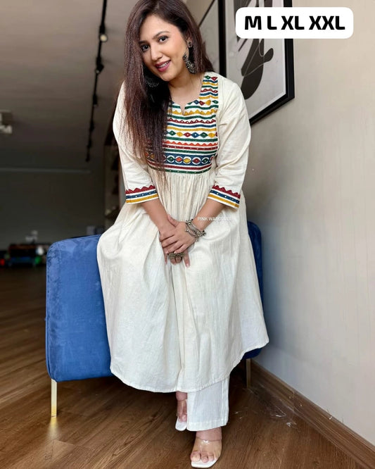 Summer Dhamaka Designer Cotton Flex Embroidered Kurta Pant Set
