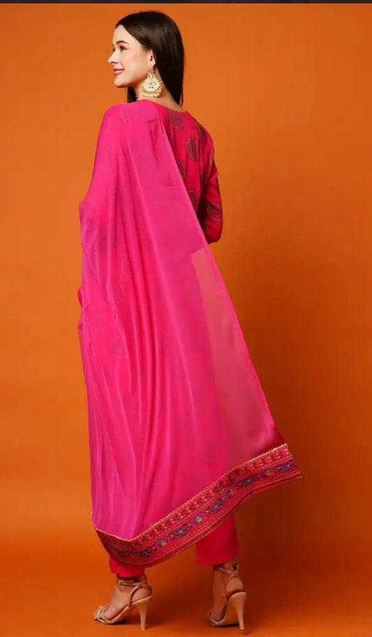 Designer Rayon Kurti Pant Set with Dupatta