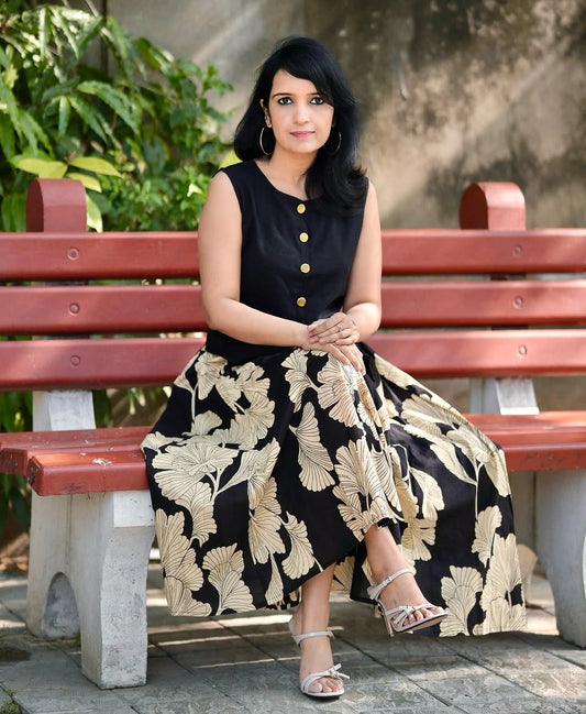 Print Women Cotton Midi Gown Dress