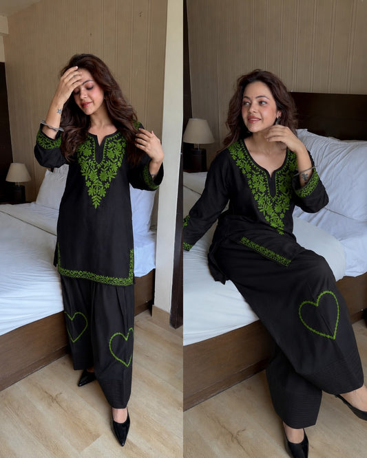 Traditional Women's Cotton Embroidered Farshi Salwar Suit