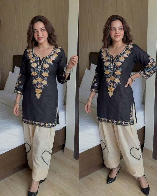 Cotton Embroidered Farshi Salwar Suit Set – Handcrafted Floral Elegance