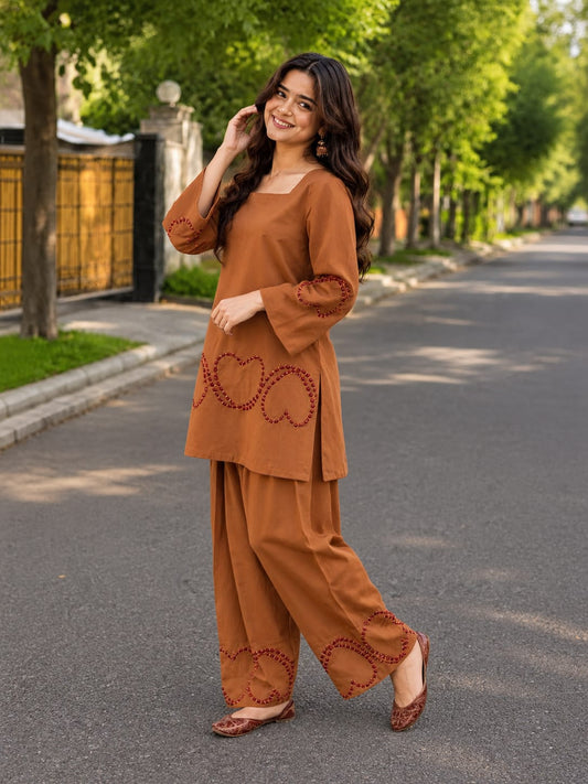 Rust Orange Cotton Farshi Salwar Set
