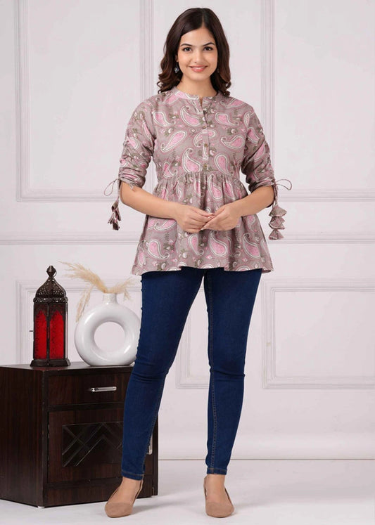 Women's Pure Cotton Printed Peplum Top