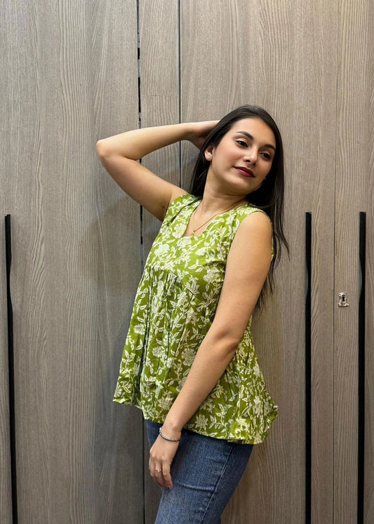 Women's Green Alia Cut Sleeveless Top