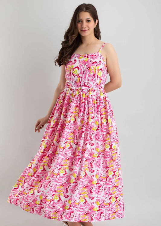 Rayon Floral Print Maxi Dress Style for Women
