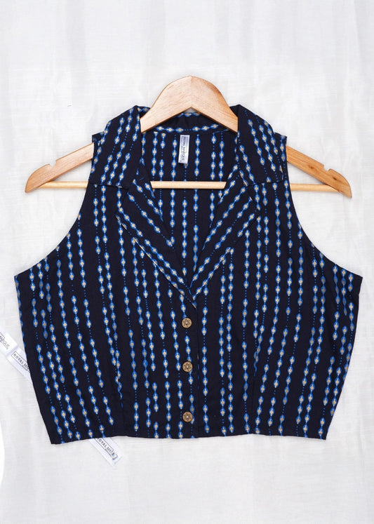 Black & Blue Pure Cotton Blouson Top