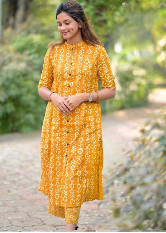 Yellow Floral Co-ord Set | Cotton Kurta Set for Women