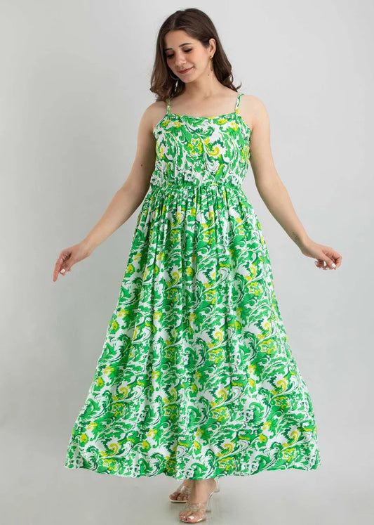 Rayon Floral Print Maxi Dress Style for Women