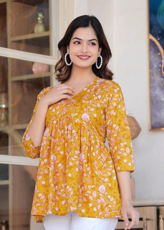 Women's Mango Dolly Floral Printed Full-Sleeve Peplum Top