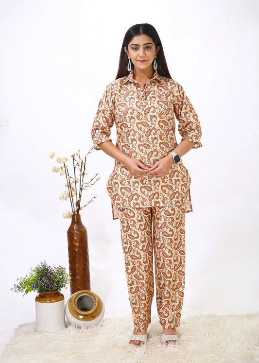 Rayon Western Lemon Mango Pickles Printed Women Cord Set