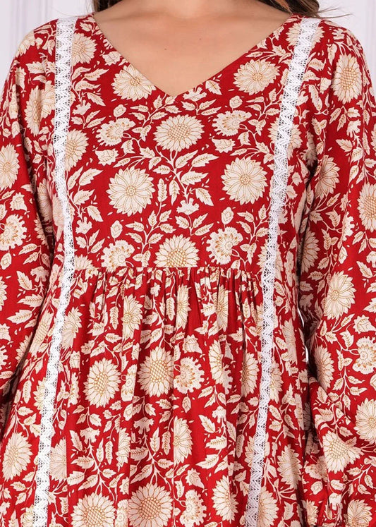 Sleeved Maroon Dress