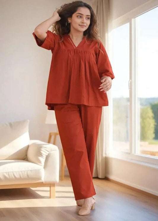 Rustic Orange Flared Top Co-Ord Set