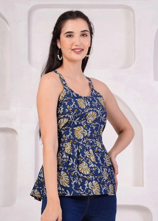 Women’s New York Blue Cami Top in Pure Cotton