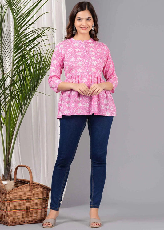 Women's Pure Cotton Floral Peplum Top