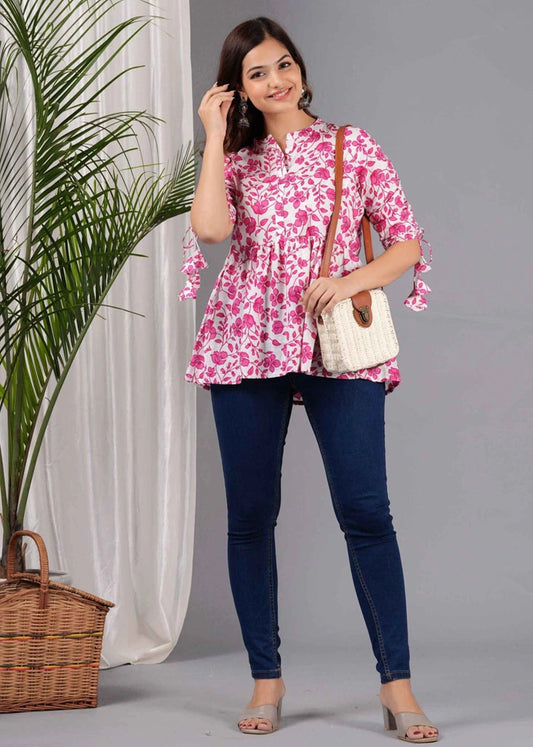 Women's Pure Cotton Floral Peplum Top