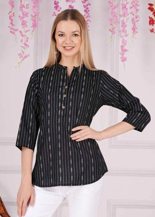 Women Black Cotton Print Breathable & Lightweight Ethnic Top